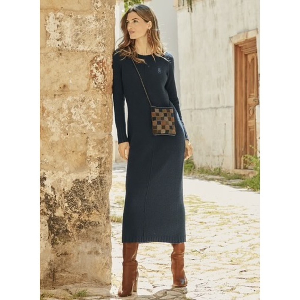 Peruvian Connection Lucca Dress Navy Pima Cotton Boucle Maxi Sweater Dress S
